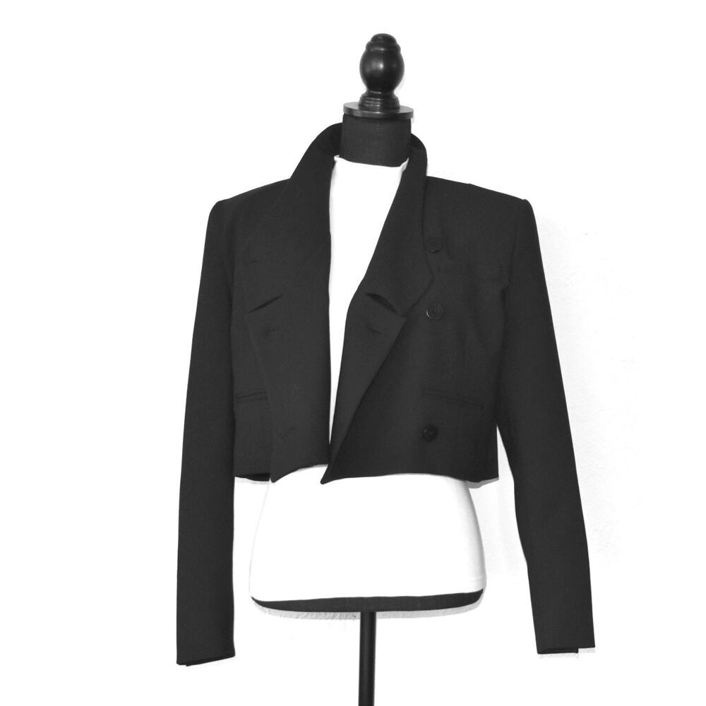 B0 NWT KAREN MILLEN Black Compact Stretch Cropped Blazer Jacket Size US 4 - Picture 4 of 8